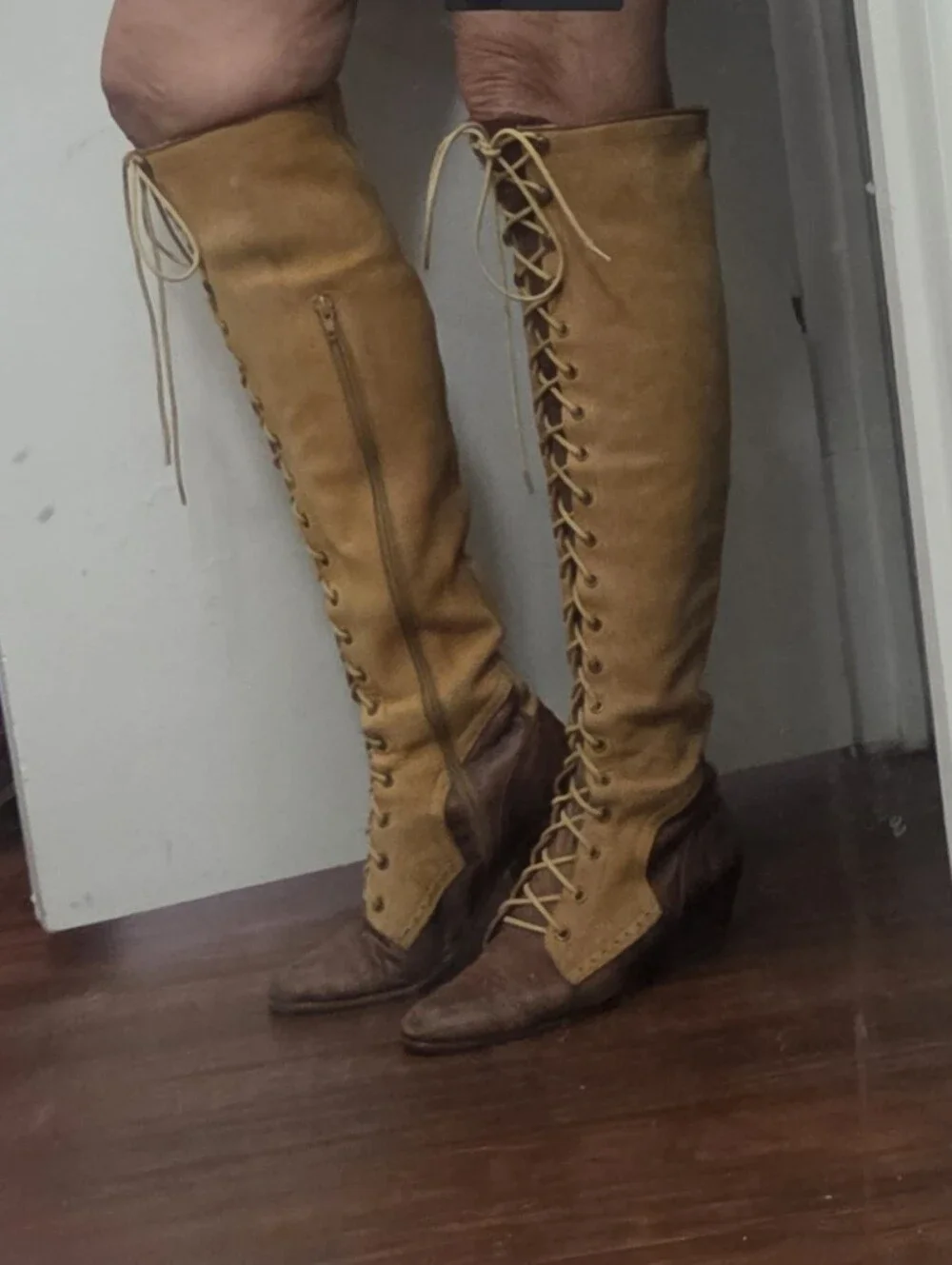 Jeffrey Campbell x Free People Joe tan & Brown Leather Over The Knee Lace Boot 9